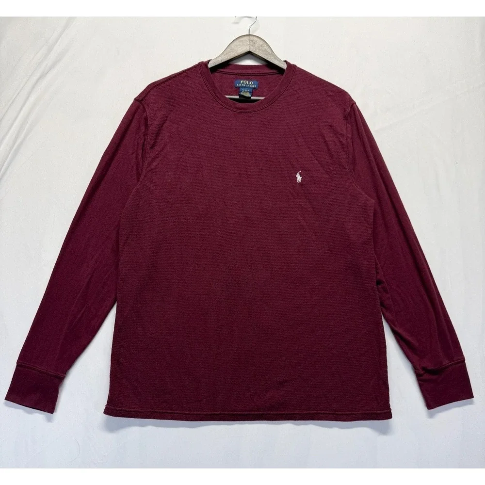 Polo Ralph Lauren Thermal Shirt‎ Mens XL Maroon Waffle Knit Cotton Pony Logo
